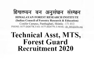 HFRI Tech Asst, Forest Guard and MTS Recruitment 2020