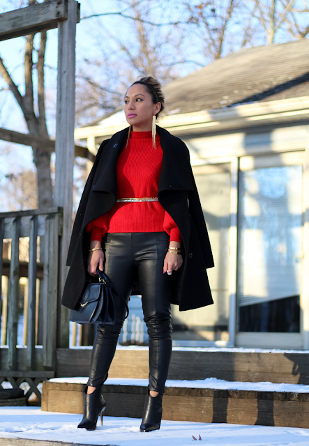 chic red and black winter outfit