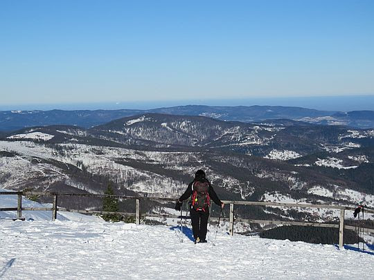 Widok na Pasmo Jałowieckie i Beskid Makowski z Przełęczy Brona. Widok na Pasmo Jałowieckie i Beskid Makowski z Przełęczy Brona.
