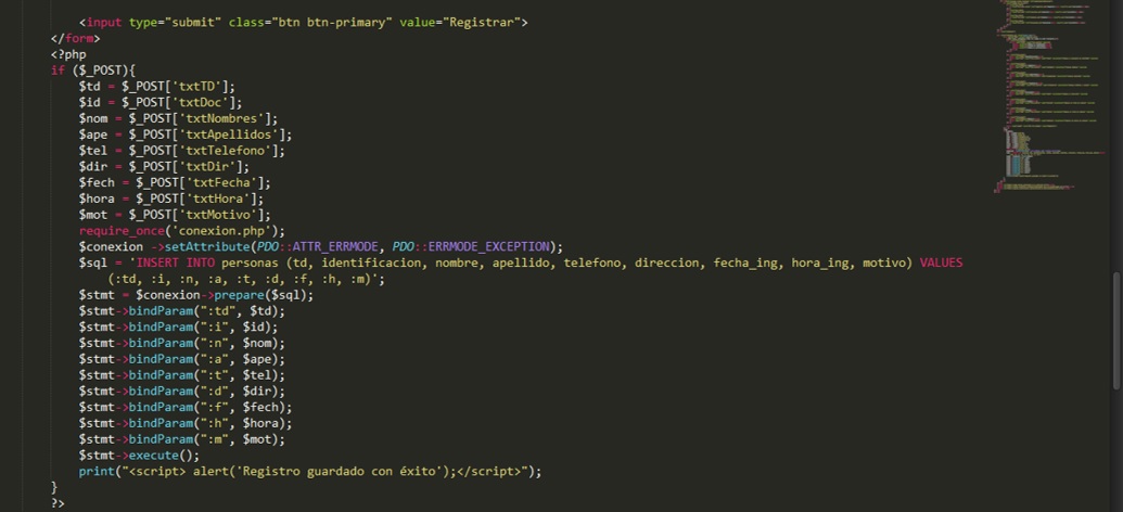 Registro de personas en Php código