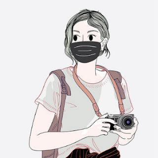 fashion girl pfp with mask holding camera