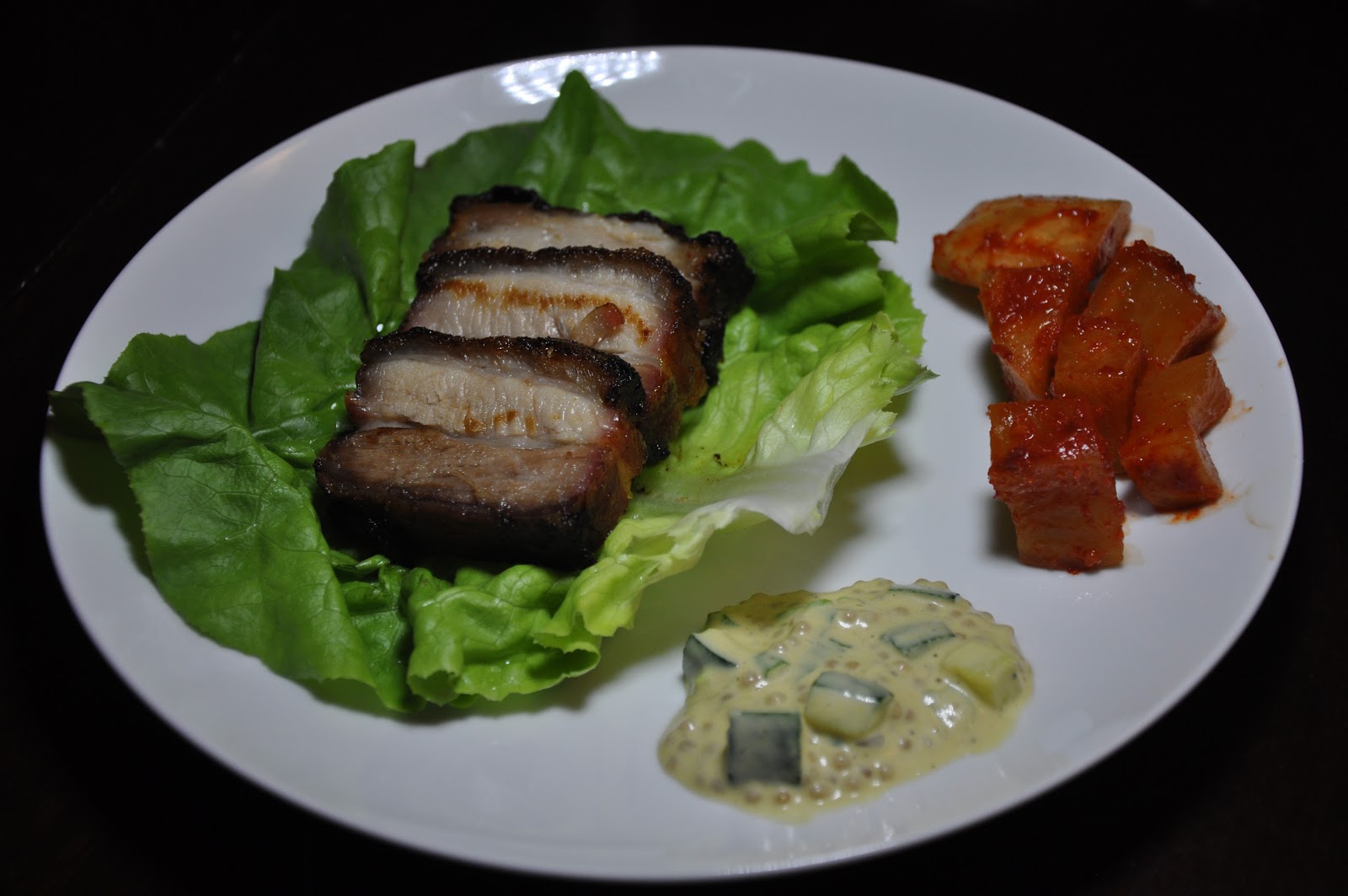 Slice of Rice Pork Belly Ssam with Mustard Seed Sauce