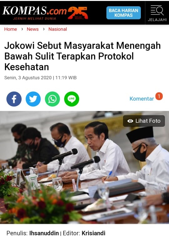 Jokowi Sebut Masyarakat Menengah Bawah Sulit Terapkan Protokol Kesehatan