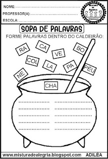 Atividades de alfabetização,dia das bruxas,sopa de palavras