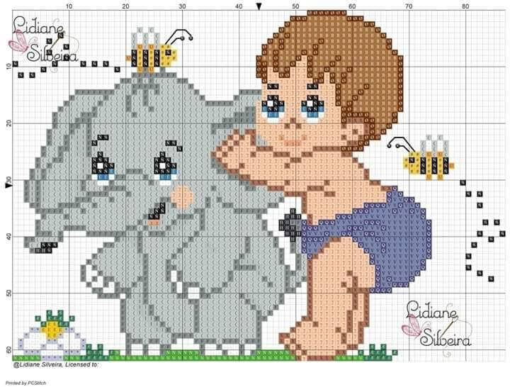 Elefantes Em Ponto Cruz Para Bebe ENCANTOS EM PONTO CRUZ: Elefantes em Ponto Cruz