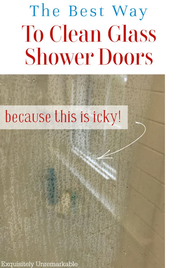 The Best Way To Clean Glass Shower doors...Because this is icky, text on dirty doors