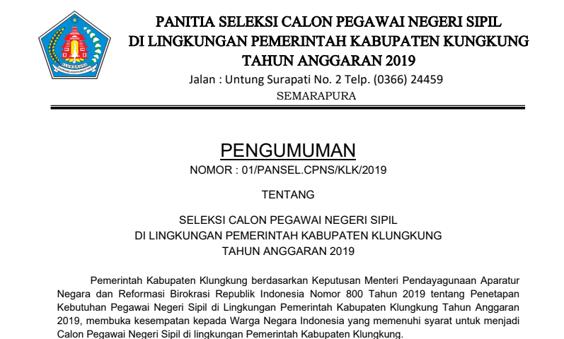 Pengumuman Penerimaan Cpns Tahun 2019 Di Bali Guru Berbagi