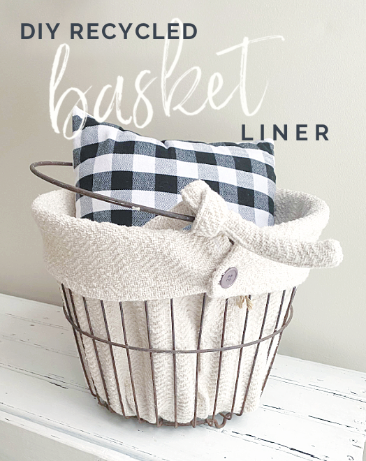 lined basket with buffalo check pillow and Pinterest overlay