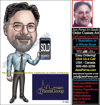 Real Estate Agent Caricature with Phone Ad