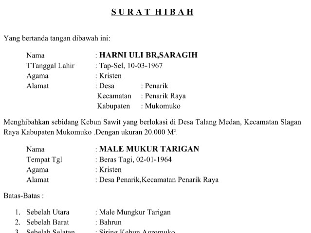 Surat Hibah Sederhana Semua Surat