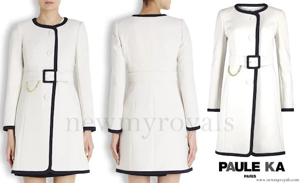 Princess Marie wore Paule Ka White Two Tone Belted Coat