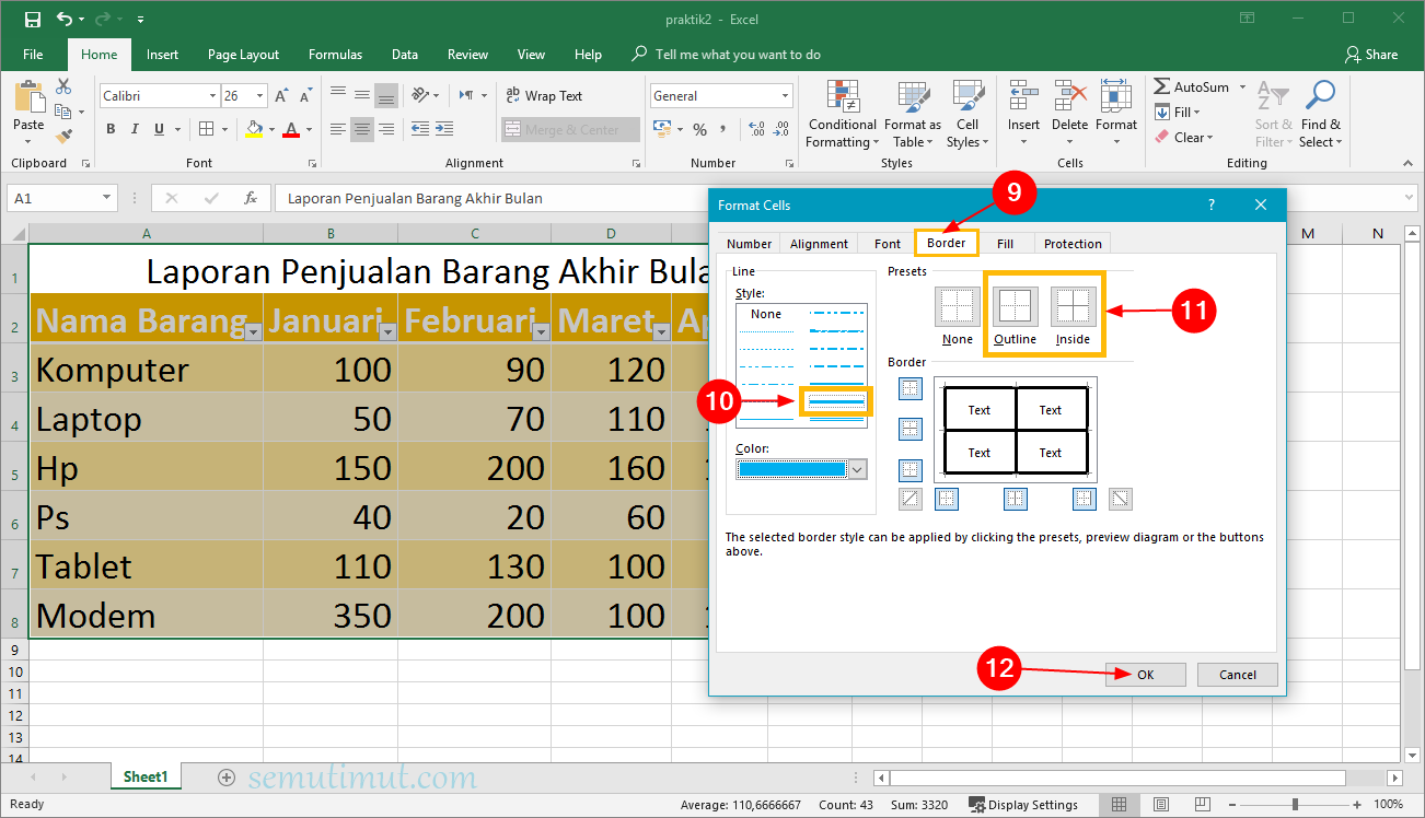 Tabel di Excel Berwarna Otomatis