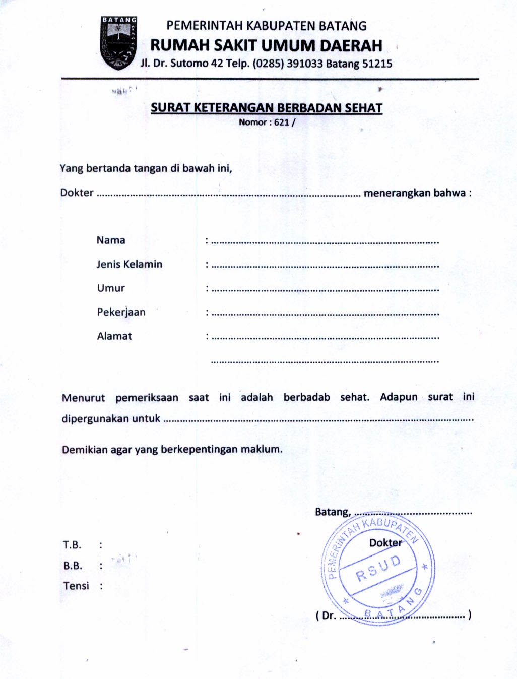 Contoh Surat Keterangan Sakit Dari Dokter