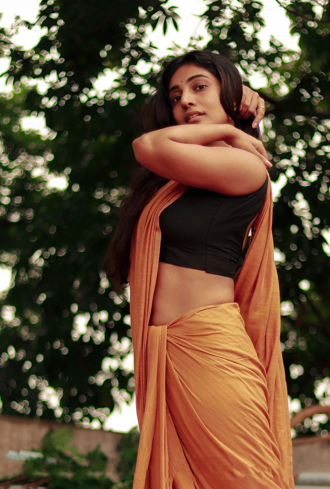 Bommu Lakshmi In orange cotton Saree Hot Photos