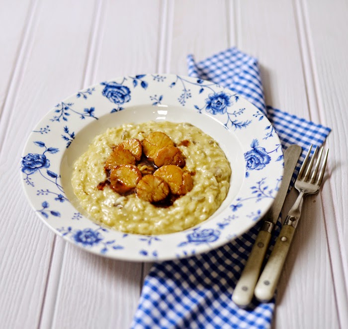 Lemon & Vanilla Jerusalem artichoke risotto with scallops / Risotto de
