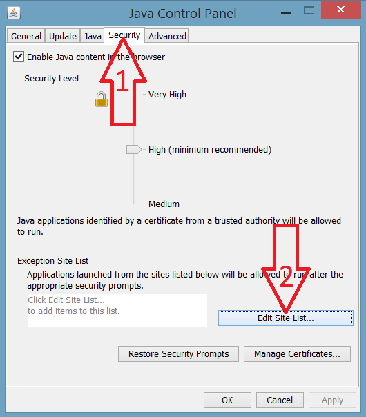 Genuine Production Add site vào Exception Site List trong Java