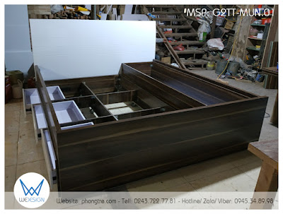 Giường tầng thấp đa năng vân gỗ mun tự nhiên phối trắng G2TT-MUN.01 có tủ kho và 3 ngăn kéo
