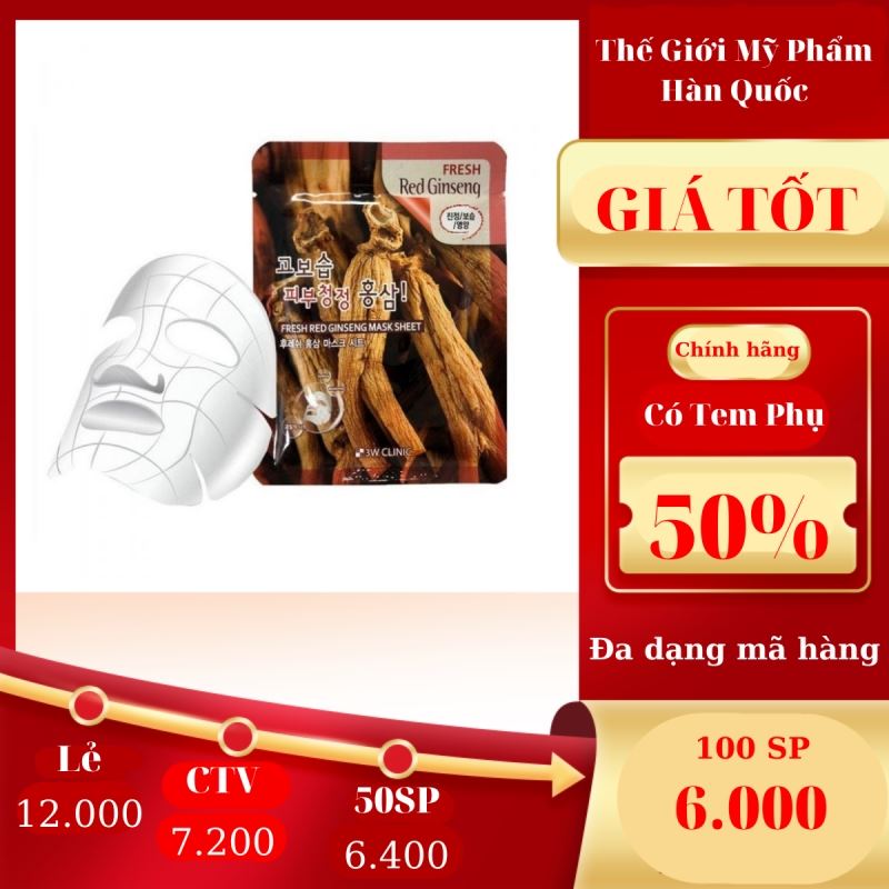 Mặt nạ chiết xuất từ nhân sâm đỏ 3W CLINIC FRESH RED GINSENG MASK SHEET