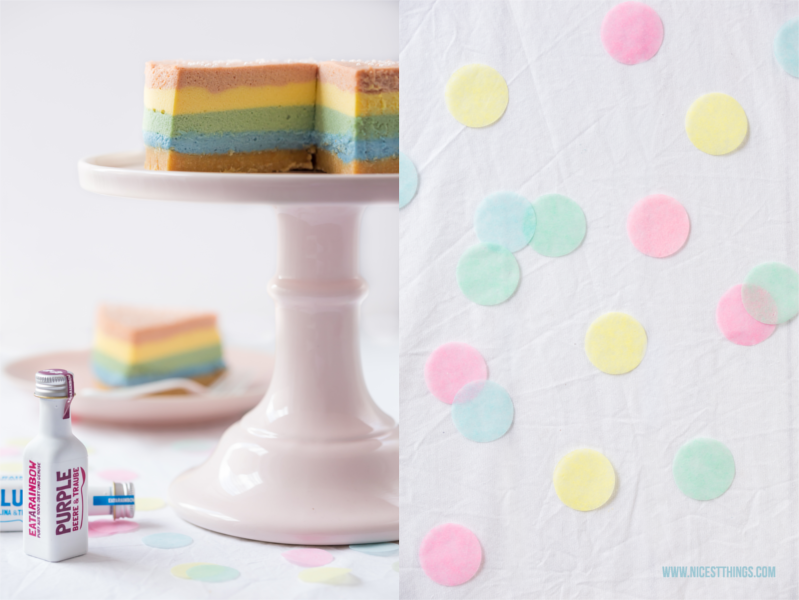 Regenbogen Cheesecake natürlich gefärbt bunter Käsekuchen