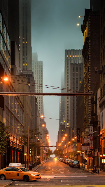 Street, New York, Cars, Lights
