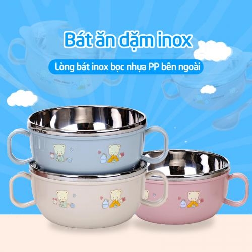 Bát inox kèm thìa có tay cầm chống nóng Babuu