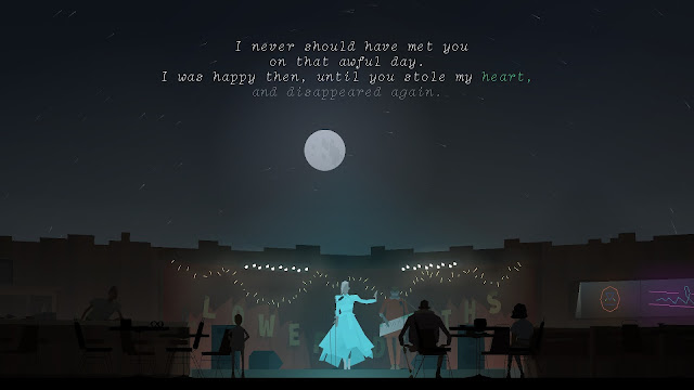 Screenshot of song "Too Late To Love You" being sung in game Kentucky Route Zero