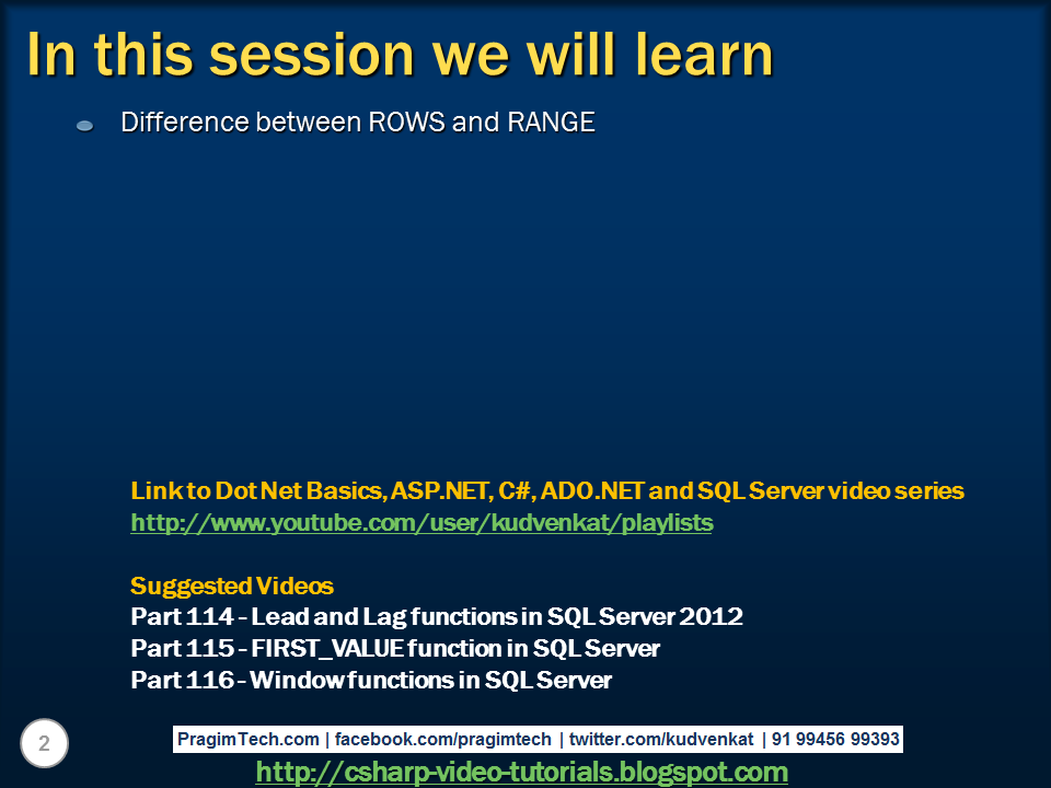 Sql server, and c video tutorial Difference between rows and range