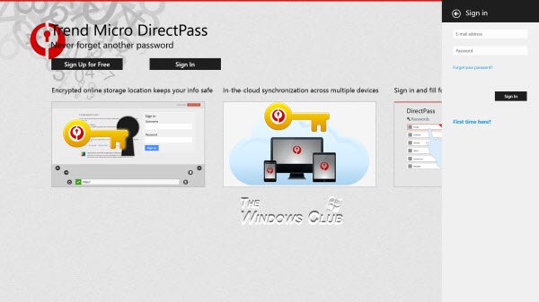 Менеджер паролей Trend Micro DirectPass Windows 8