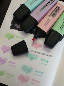 swatches marcadores pastel, rosa, azul, verda y morado de Stabilo