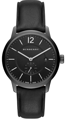 Burberry 40mm Classic Round Watch with Leather Strap, Black