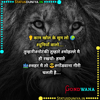 गोंडवाना स्टेटस फोटो डाउनलोड, 👂कान खोल के सुन लो 🌍#दुनियाँ वालो…. .  तुम्हारी#नोटंकी तुम्हारे #मोहल्ले मै ही रखयो- हमारे  🏙️#शहर मै तो 😎#गोंडवाना गीरी चलती है….