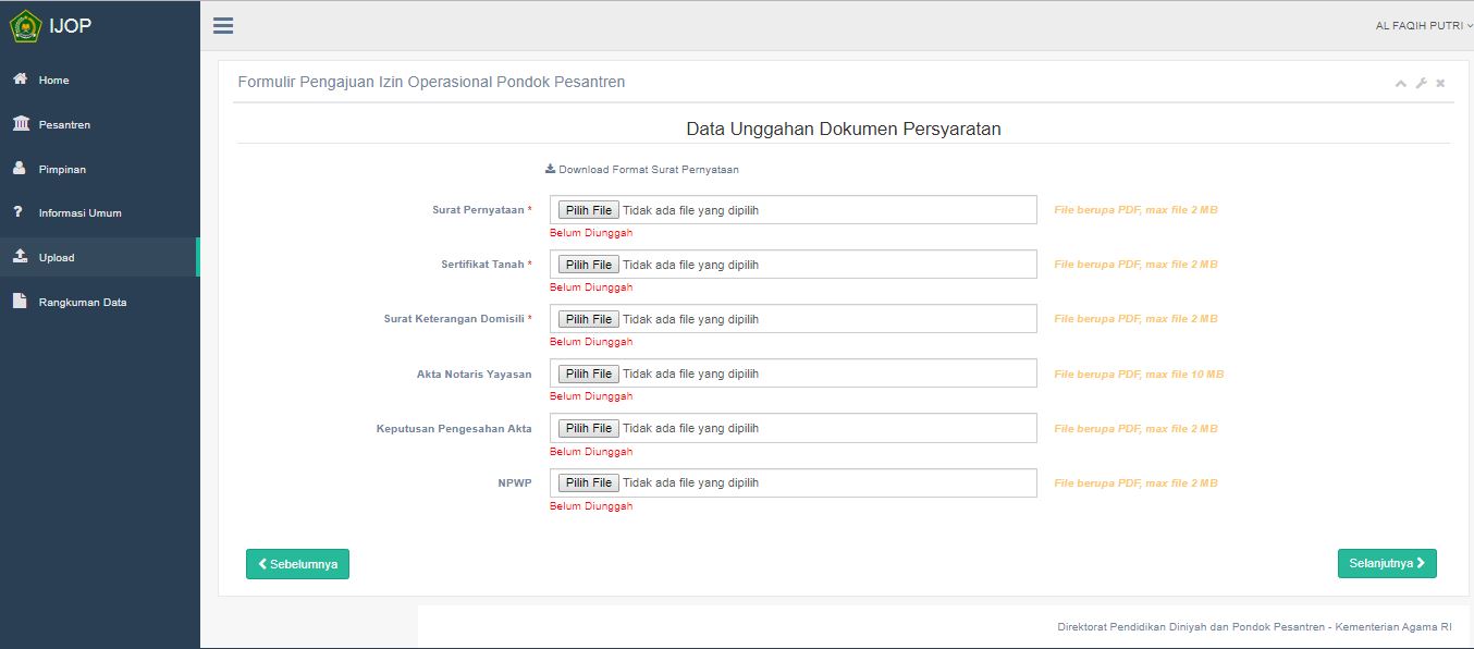 PONTREN CIREBON blanko permohonan ijin operasional pondok