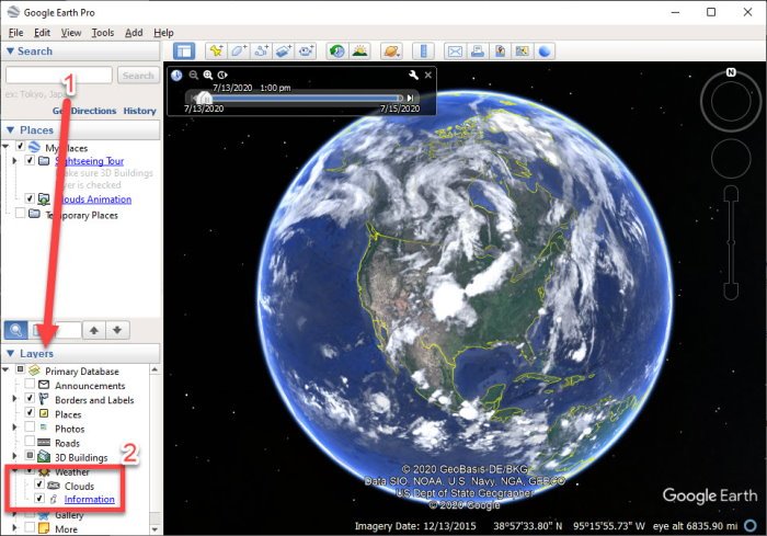 Pronóstico del tiempo en vivo en Google Earth