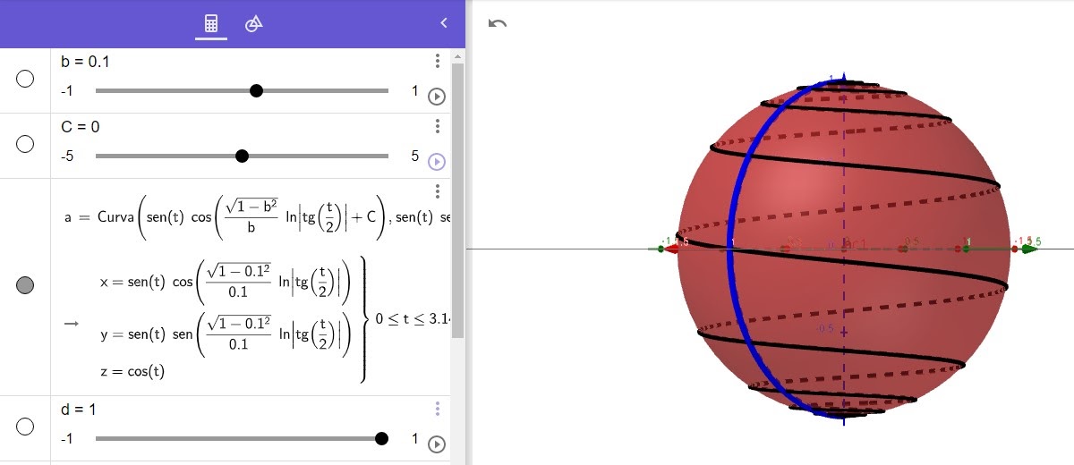 Ecuación paramétrica de la curva loxodrómica
