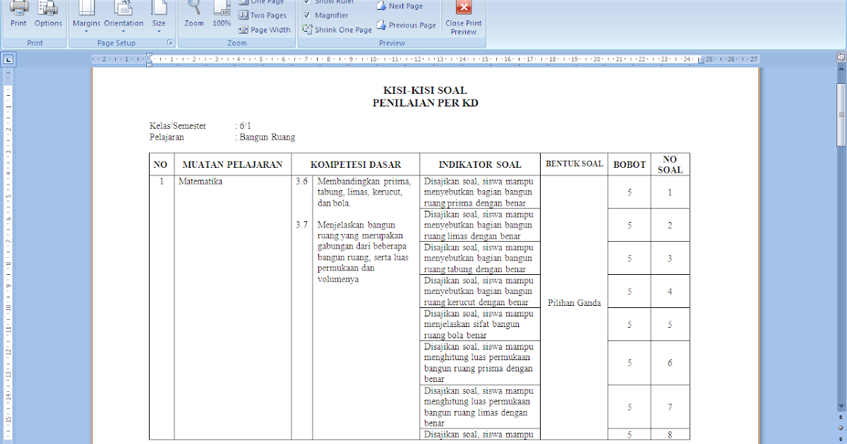 Kisi Kisi Soal Ulangan Harian Matematika Kelas 6 Semester 1 Bangun Ruang Antapedia Com