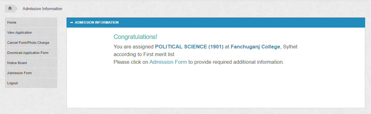You are assigned to First merit List. You are assigned to First merit List.