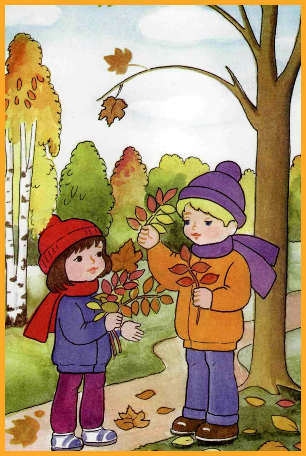 Тема прогулки с детьми. Осень для детей. Осенние картинки для детей. Сюжетные картины для детского сада. Осенняя картина для детей.