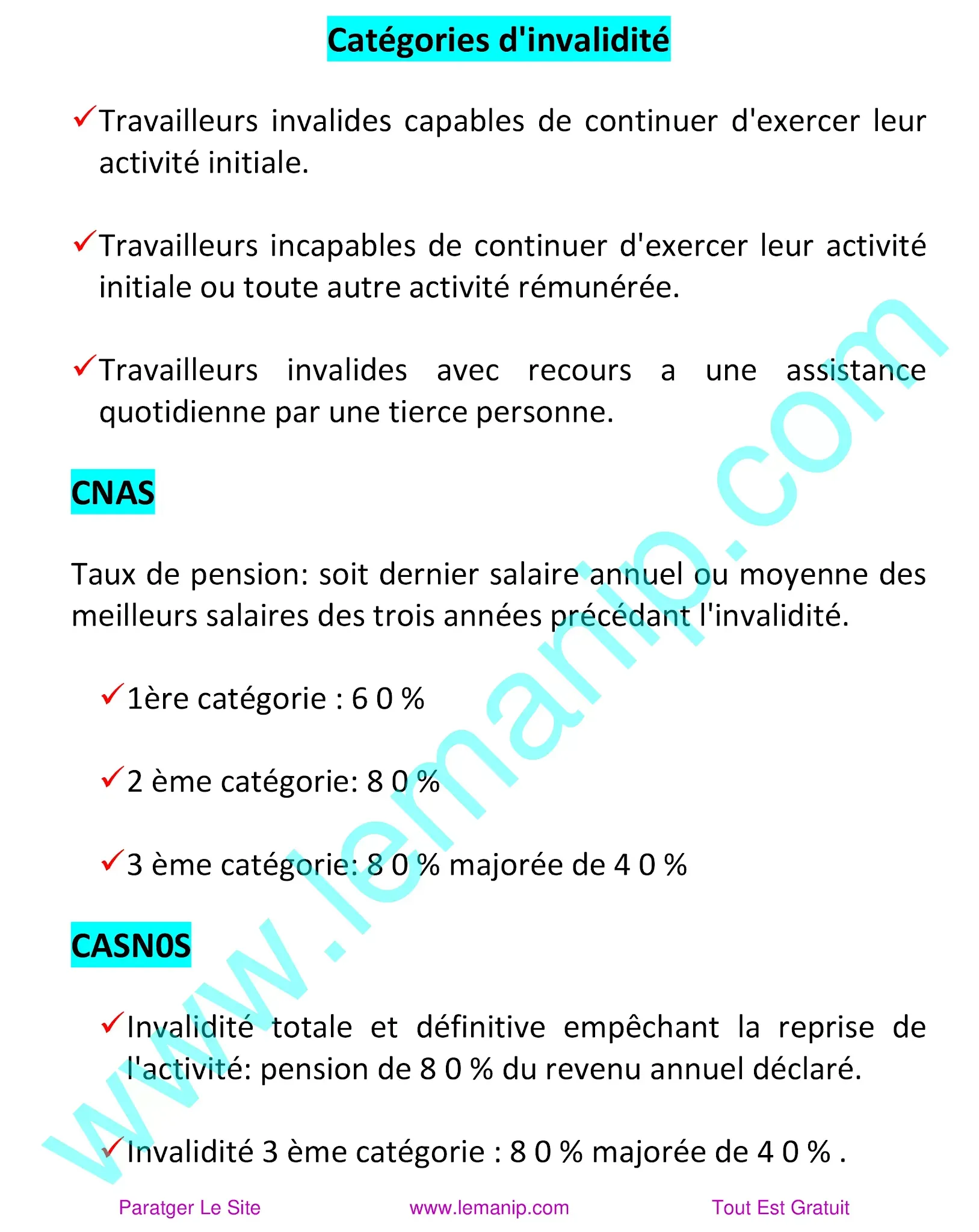 Catégories d'invalidité