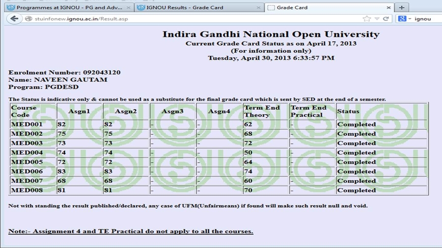 assignment grade card status