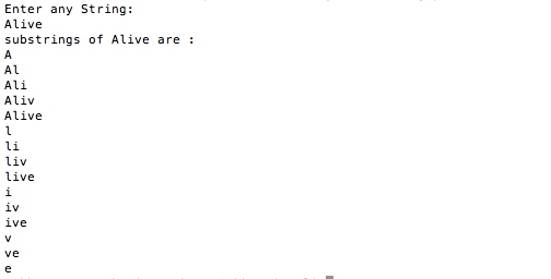 substrings of a String in java output substrings of a String in java output