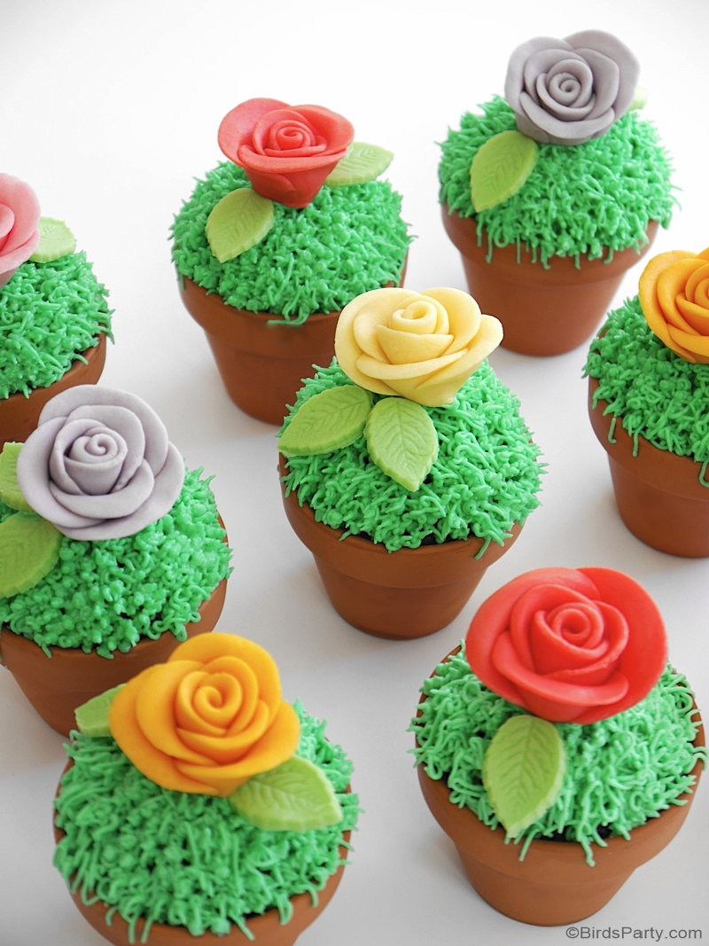 Flowerpot Chocolate Chip Cupcakes with Sugar Paste Flowers Party