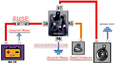 Skema pasang relay 4 kaki untuk klakson