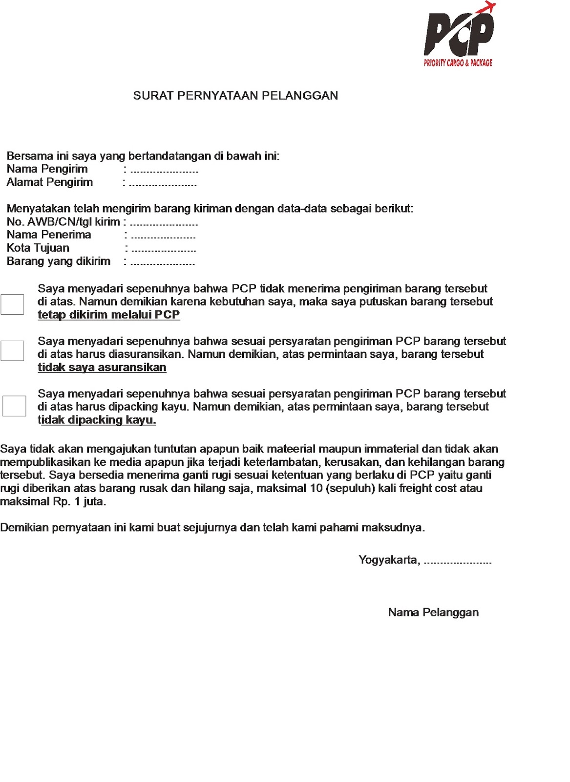 Contoh Surat Penarikan Barang