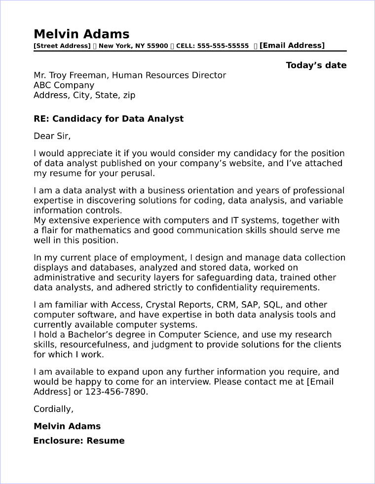 retail data analyst cover letter