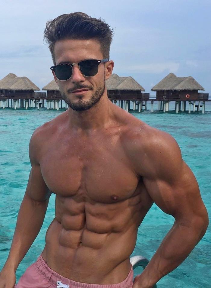 handsome-fit-shirtless-daddy-island-vacation-sunglasses-muscular-body-ripped-sixpack-abs-vline-dilf