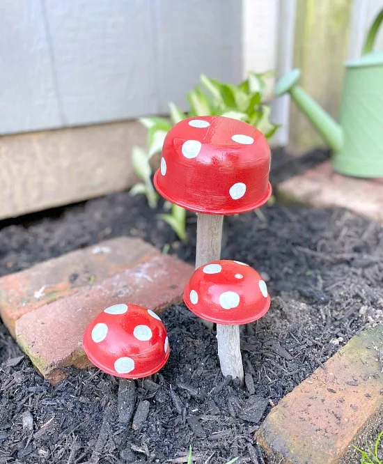 Finished red and white mushrooms in the garden