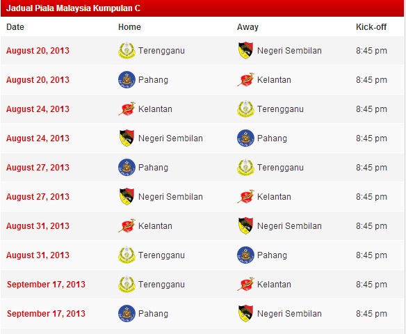 Terkini - Jadual Perlawanan Piala Malaysia 2013 ~ BLOGGER MALAYSIA