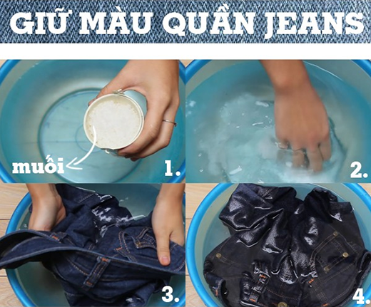 Ngâm quần jean mới mua với nước muối