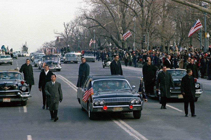 Secret Service agents protect President Johnson