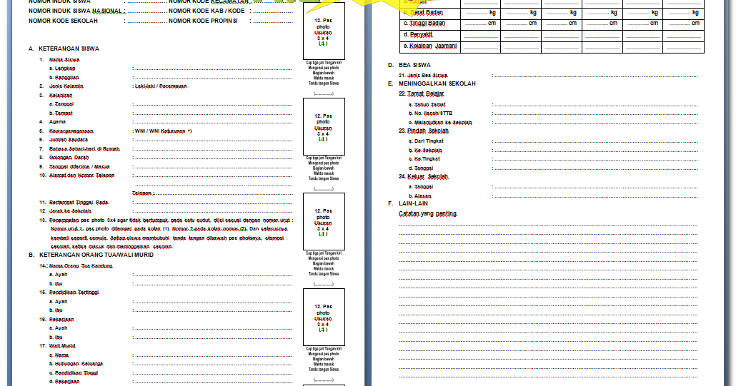 Cara Pengisian Buku Induk Siswa